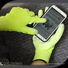 SRSAFETY 13 Gauge hi-viz gelb Nylon beschichtet PU auf Hand Handschuhe / Arbeitshandschuh / Sicherheitshandschuh